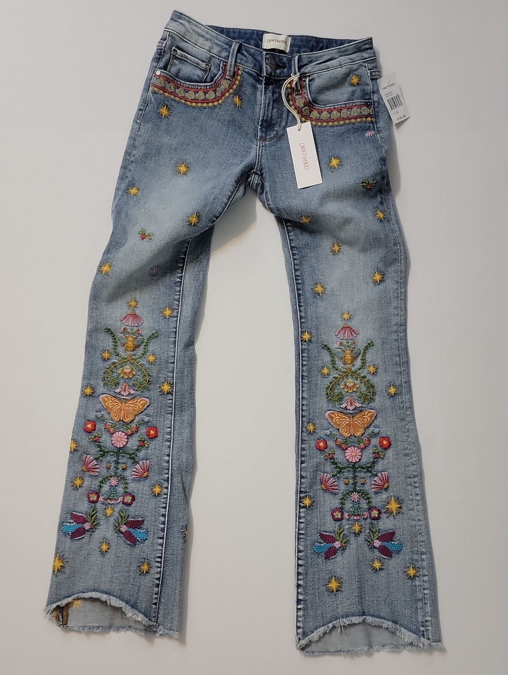 NWT Driftwood Eva Low-Rise Flare Embroidered Boho Jeans Size 24